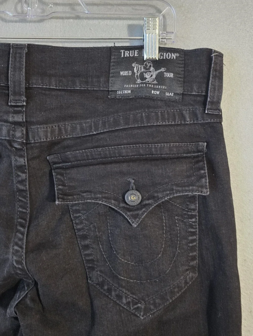 True Religion Mens Black Flap Pockets Rocco Relaxed Skinny Jeans Size 36x33.5